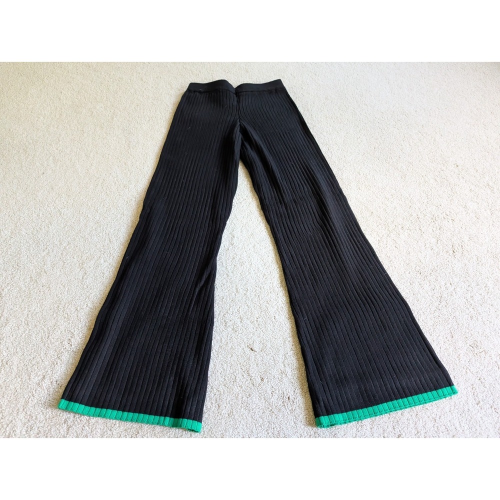 The Links Incorporated Black Ribbed Knit Sweatpants XL Green Trim Flare Pants - Picture 7 of 7